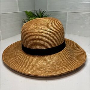 Vintage Banana Republic Straw Hat Made in Italy Black Ribbon Sun Beach Fedora SM